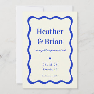 Retro Blue French Squiggle Unique Wedding Save The Date
