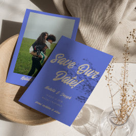 Retro Blue Funky Bold Modern Unique Fun Wedding Save The Date