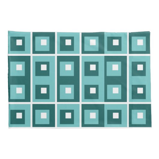 Retro Blue Geometric Squares Pattern Kussensloop (Achterkant-Rechts)