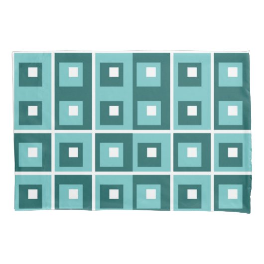 Retro Blue Geometric Squares Pattern Kussensloop (Voorkant-Links)