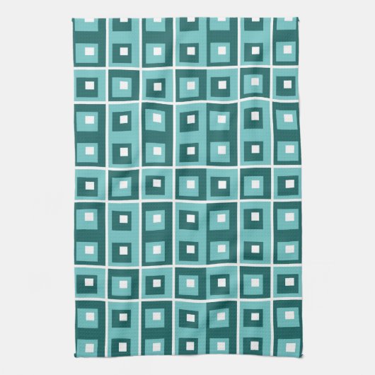 Retro Blue Geometric Squares Pattern Theedoek (Verticaal)
