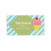 Retro Blue Gestreepte Ice Cream Custom Adresetiket Etiket (Voorkant)