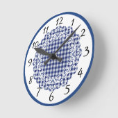 Retro Blue Gingham Ronde Klok (Hoek)