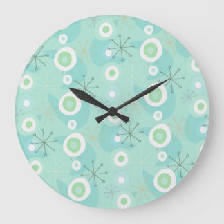 Retro Blue-Green Atomic Age Pattern-klok Grote Klok