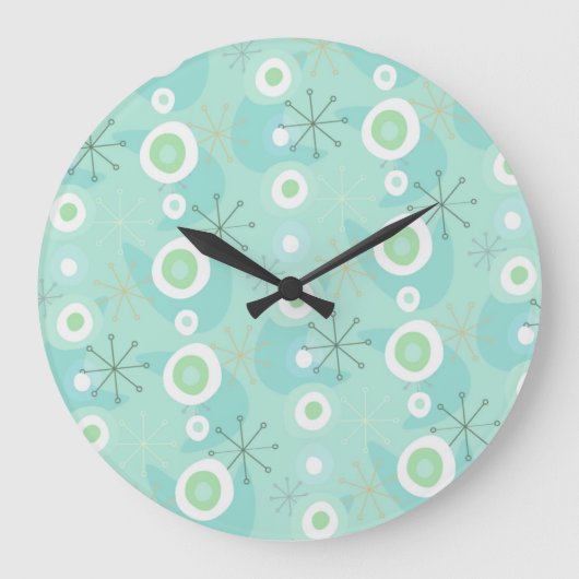 Retro Blue-Green Atomic Age Pattern-klok Grote Klok (Voorkant)