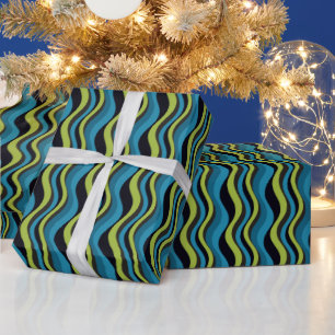 Retro Blue Green Grey Zee Waves Patroon Cadeaupapier