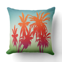 Retro Blue Green Sinaasappel Sunset Palm Trees