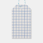 Retro Blue Hand Drawn Gingham Bow Baby Boy Cadeaulabel (Achterkant)