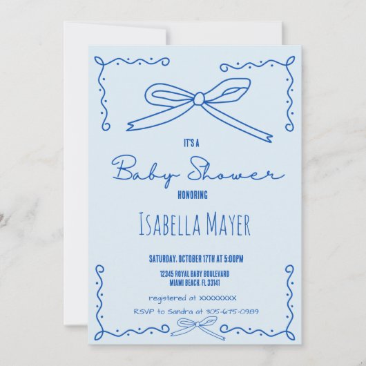 Retro Blue Hand getrokken boog Baby shower uitnodi Kaart (Voorkant)