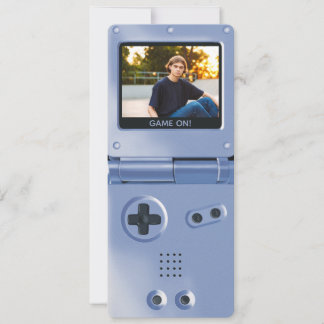 Retro Blue Handheld Gaming II Verjaardagsuitnodigi Kaart