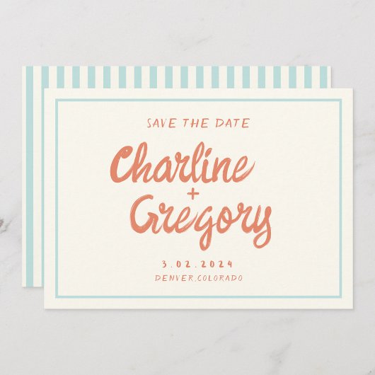 Retro Blue Handwriting Wedding Save the Date Invit Kaart