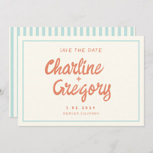 Retro Blue Handwriting Wedding Save the Date Invit Kaart