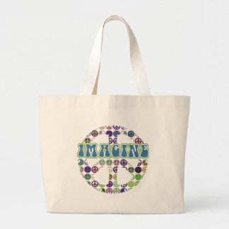 Retro Blue Imagine Peace Sign Grote Tote Bag