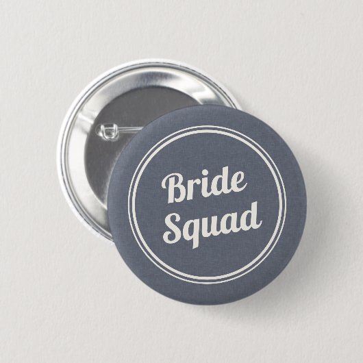 Retro Blue Linen Bride's Squad Bridesmaid Button (Voorkant /achterkant)
