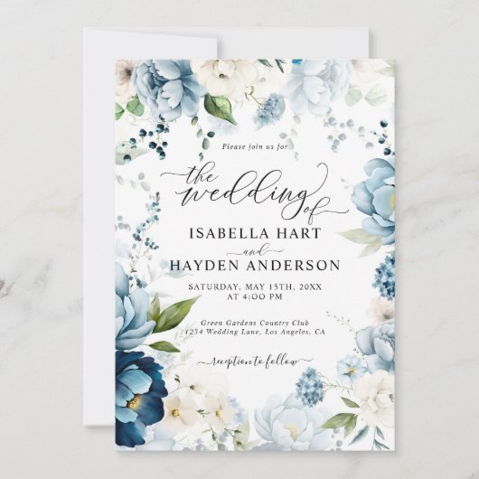 Retro Blue Navy Cream Alles in 1 QR Code Huwelijk Kaart (Voorkant)