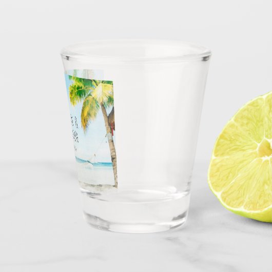 Retro Blue Ocean Beach Palmbomen Tropische bruilof Shot Glas (Rechts)