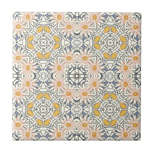 Retro Blue Oranje Yellow Daisy Graphic Pattern Tegeltje (Voorkant)