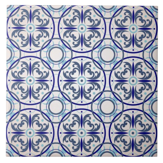 Retro Blue Ornament Pattern Floor Ceramic Tile Tegeltje (Voorkant)