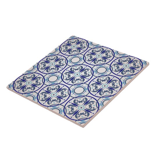 Retro Blue Ornament Pattern Floor Ceramic Tile Tegeltje (Zijkant)