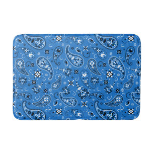 Retro Blue Paisley Bandana Pattern Badmat