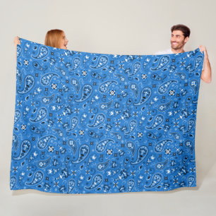 Retro Blue Paisley Bandana Pattern Fleece Deken