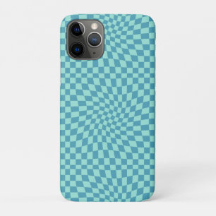 Retro Blue Pastel Warped Checkerboard iPhone 11 Pro Hoesje