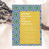 Retro Blue Pattern Fun Bold Typography Wedding Kaart