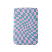 Retro Blue Pink Afgevuurde Checkerboard gecontrole Badmat (Voorkant Verticaal)