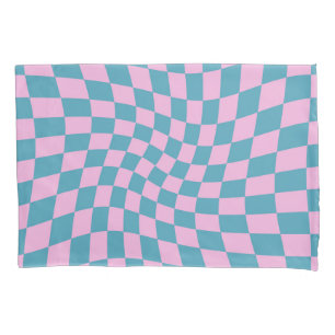 Retro Blue Pink Checkered Checkered Dorm Room Kussensloop