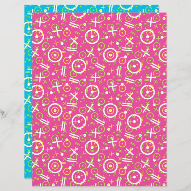 Retro Blue Pink Neon Pattern (80-90-inch) (Voorkant / Achterkant)