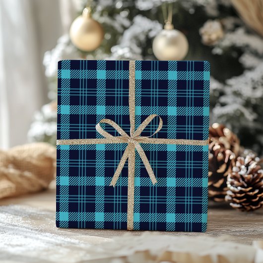Retro Blue Plaid Whimsical Christmas Cadeaupapier