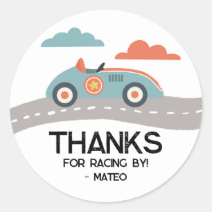 Retro Blue Race Auto Verjaardagsfeest Voordeel Ronde Sticker