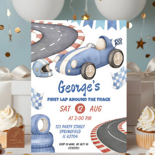 Retro Blue Racing verjaardag eerste ronde Kaart
