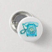 Retro Blue Rotary Phone Button Pin Turquoise (Voorkant /achterkant)