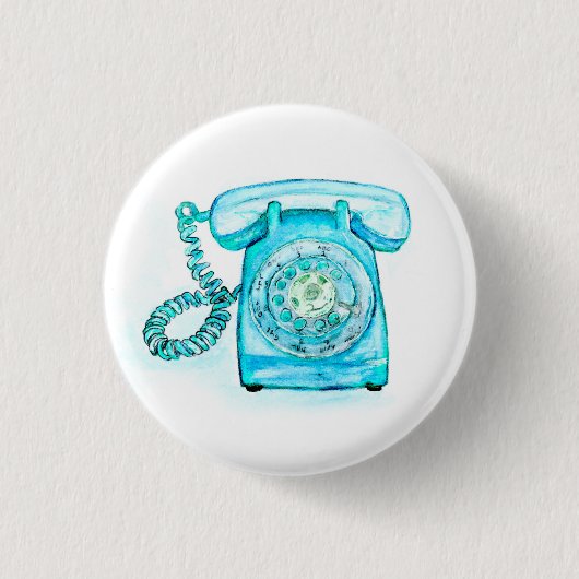 Retro Blue Rotary Phone Button Pin Turquoise (Voorkant)