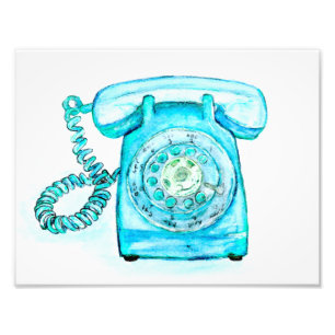 Retro Blue Rotary Telephone Art Print Foto Afdruk