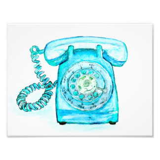 Retro Blue Rotary Telephone Art Print  Foto Afdruk