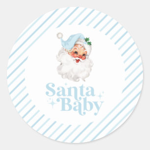 Retro Blue Santa Baby kerst baby shower Ronde Sticker