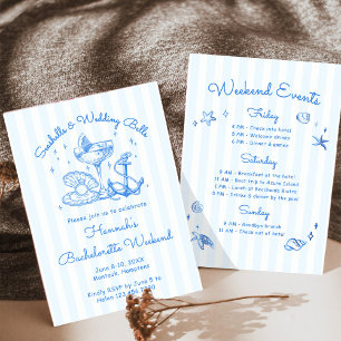 Retro Blue Seashells & Wedding Bells Bachelorette Kaart