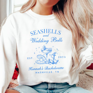 Retro Blue Seashells & Wedding Bells Bachelorette Trui