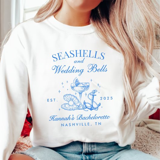Retro Blue Seashells & Wedding Bells Bachelorette Trui