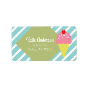 Retro Blue Striped Ice Cream Custom Adresetiketten Etiket