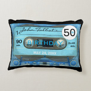 Retro Blue T4 Audiotape 50e verjaardag A Pillow Accent Kussen