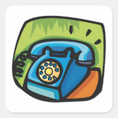Retro Blue Telefoon Vierkante Sticker (Voorkant)