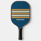 Retro Blue Wave Across Striping met naam Pickleball Paddle (Achterkant)