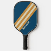 Retro Blue Wave Stripes met naam Pickleball Paddle (Achterkant)