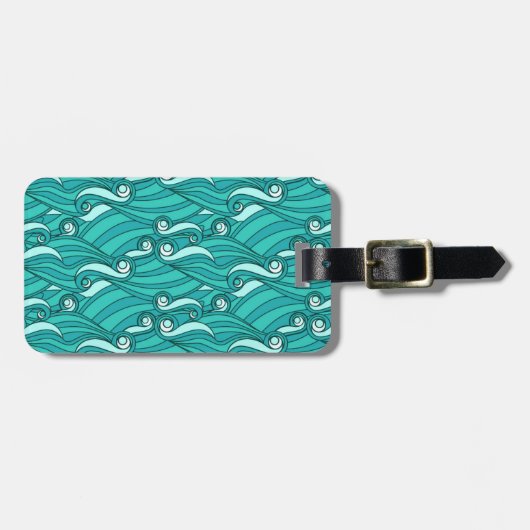 Retro blue waves doedle surf art bagagelabel (Voorkant horizontaal)