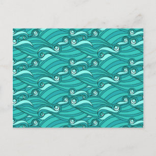 Retro blue waves doedle surf art briefkaart