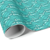 Retro blue waves doedle surf art cadeaupapier (Rol Hoek)