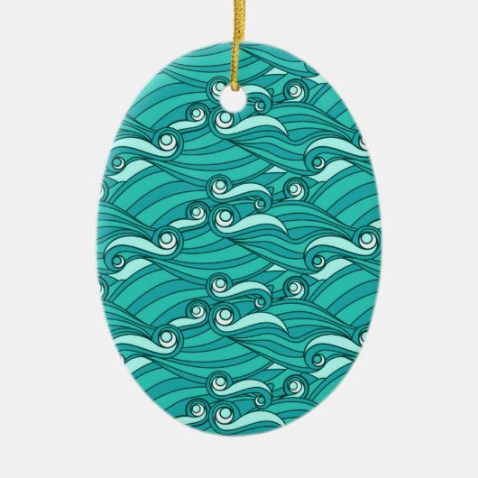 Retro blue waves doedle surf art keramisch ornament (Voorkant)